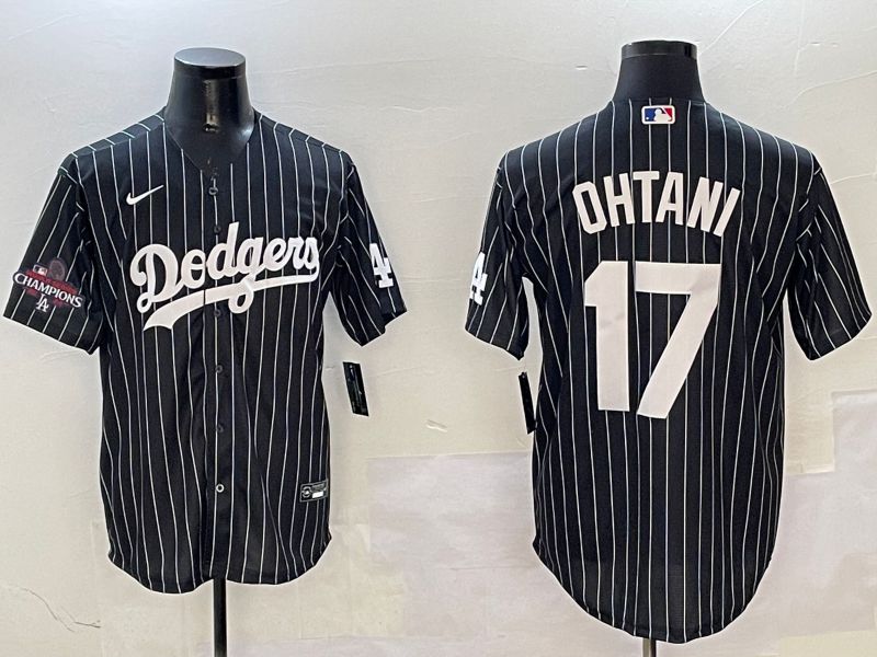 Men Los Angeles Dodgers 17 Ohtani Black Stripe Jointly Name 2025 Nike MLB Jersey style 3